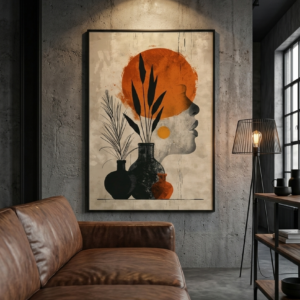 Tableau Abstrait "Profil Bohème" – Art Mural Terracotta & Végétal