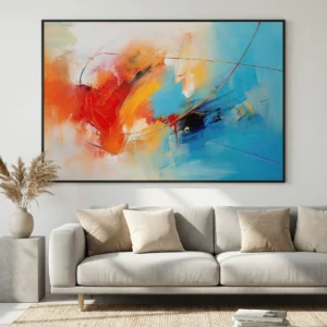 Tableau Abstrait "Éclat Vibrant" – Toile Moderne Bleu & Orange