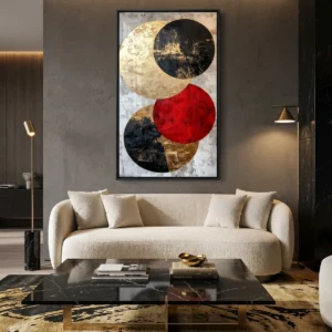 Tableau Abstrait "Éclipse Écarlate" – Géométrie Or et Rouge