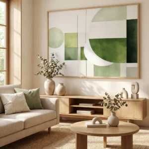 Tableau Abstrait "Harmonie Végétale" – Géométrie Vert Sauge
