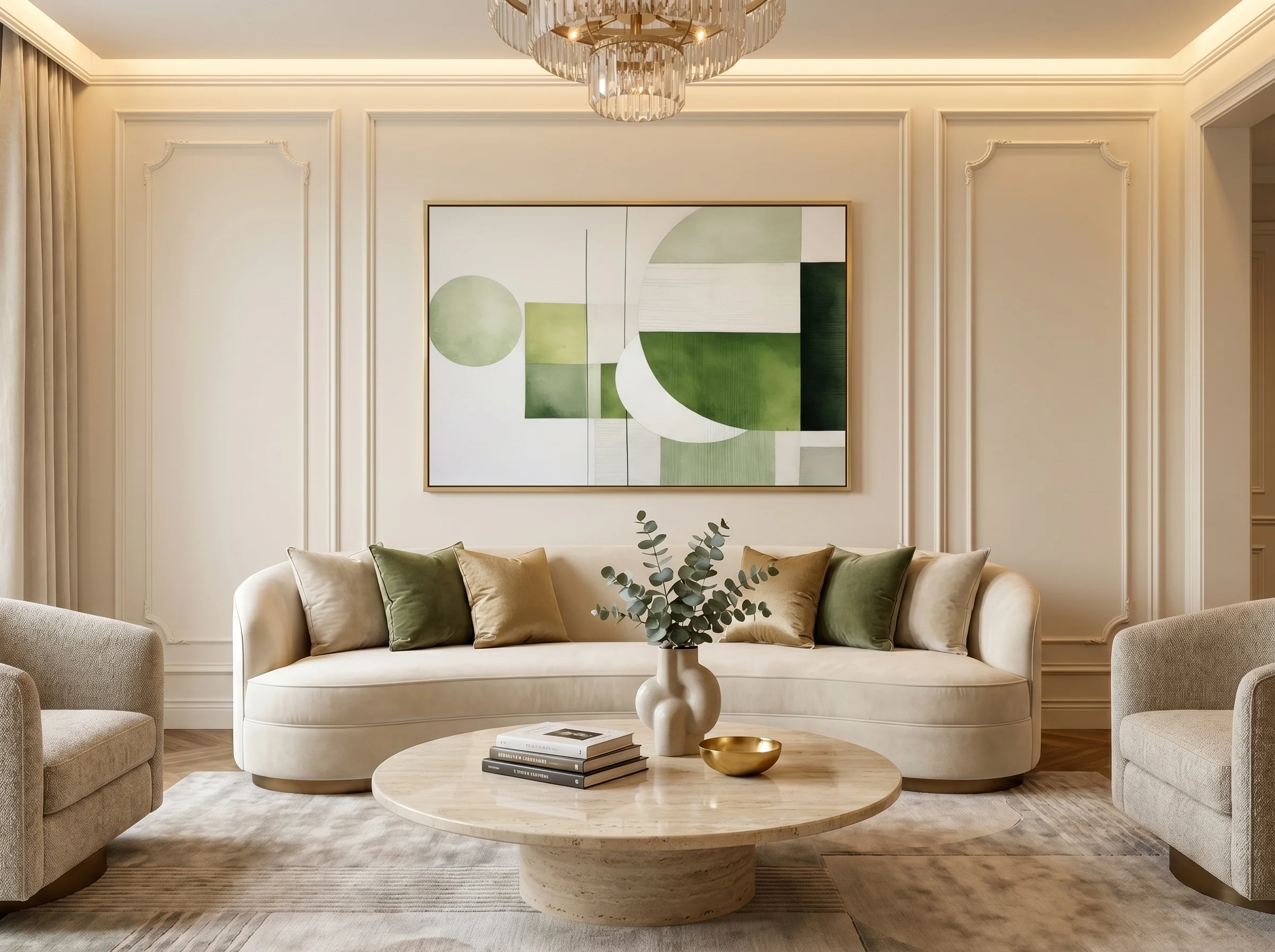 Tableau Abstrait Harmonie Végétale – Géométrie Vert Sauge AFTER