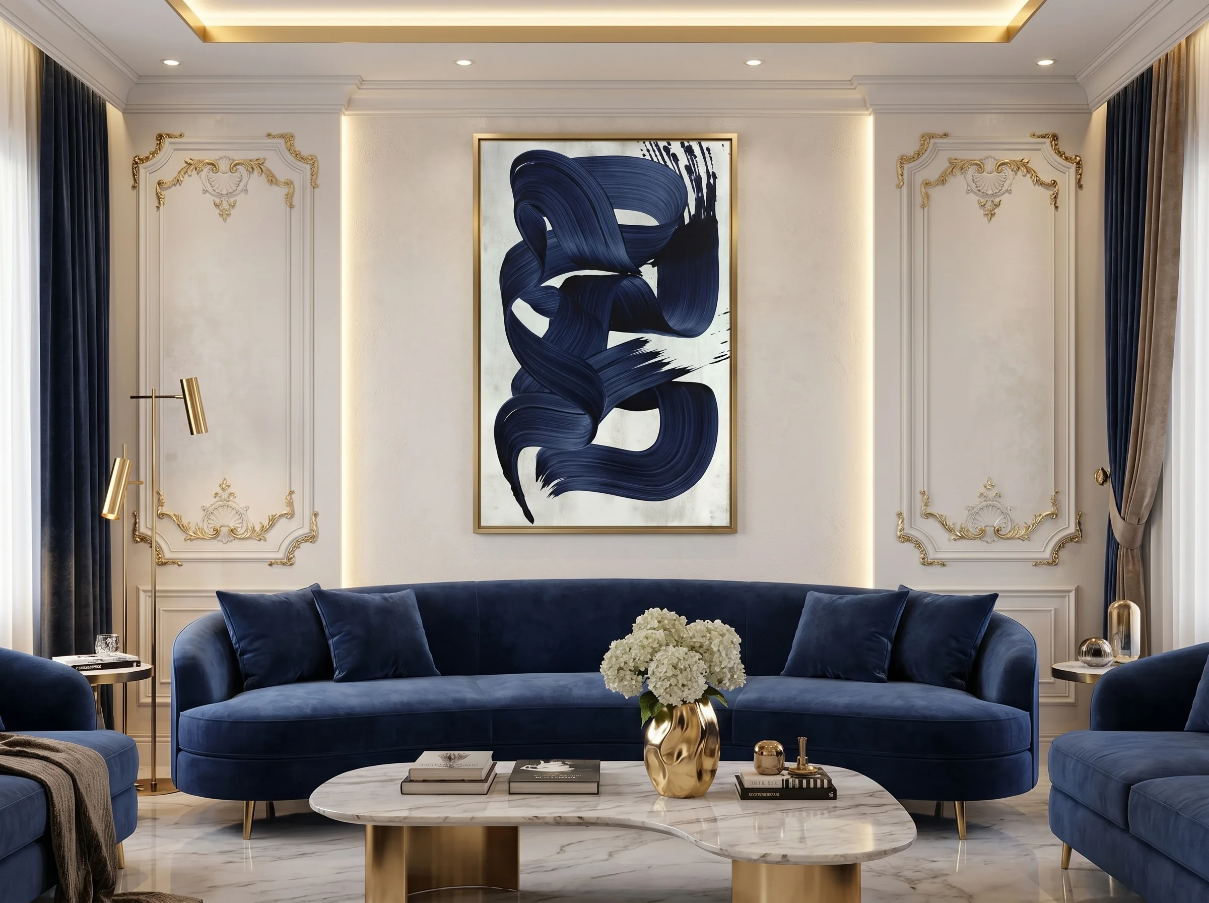 Tableau Abstrait Onde Indigo – Coup de Pinceau Minimaliste AFTER