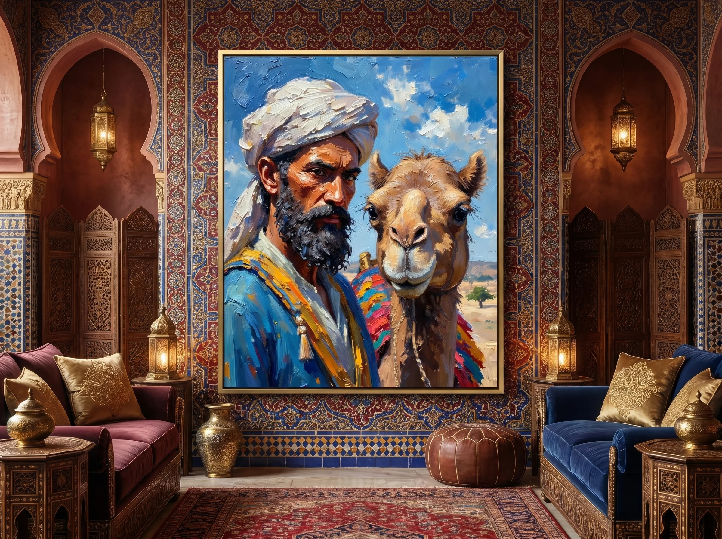 Tableau Âme Nomade – Peinture Orientaliste Bédouin & Chameau AFTER