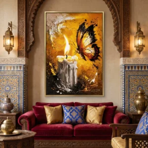 Tableau Attraction Lumineuse – Peinture Papillon & Bougie