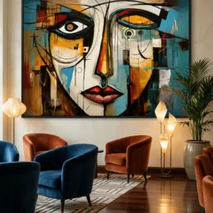Tableau Cubiste Regard Énigmatique – Portrait Abstrait Coloré