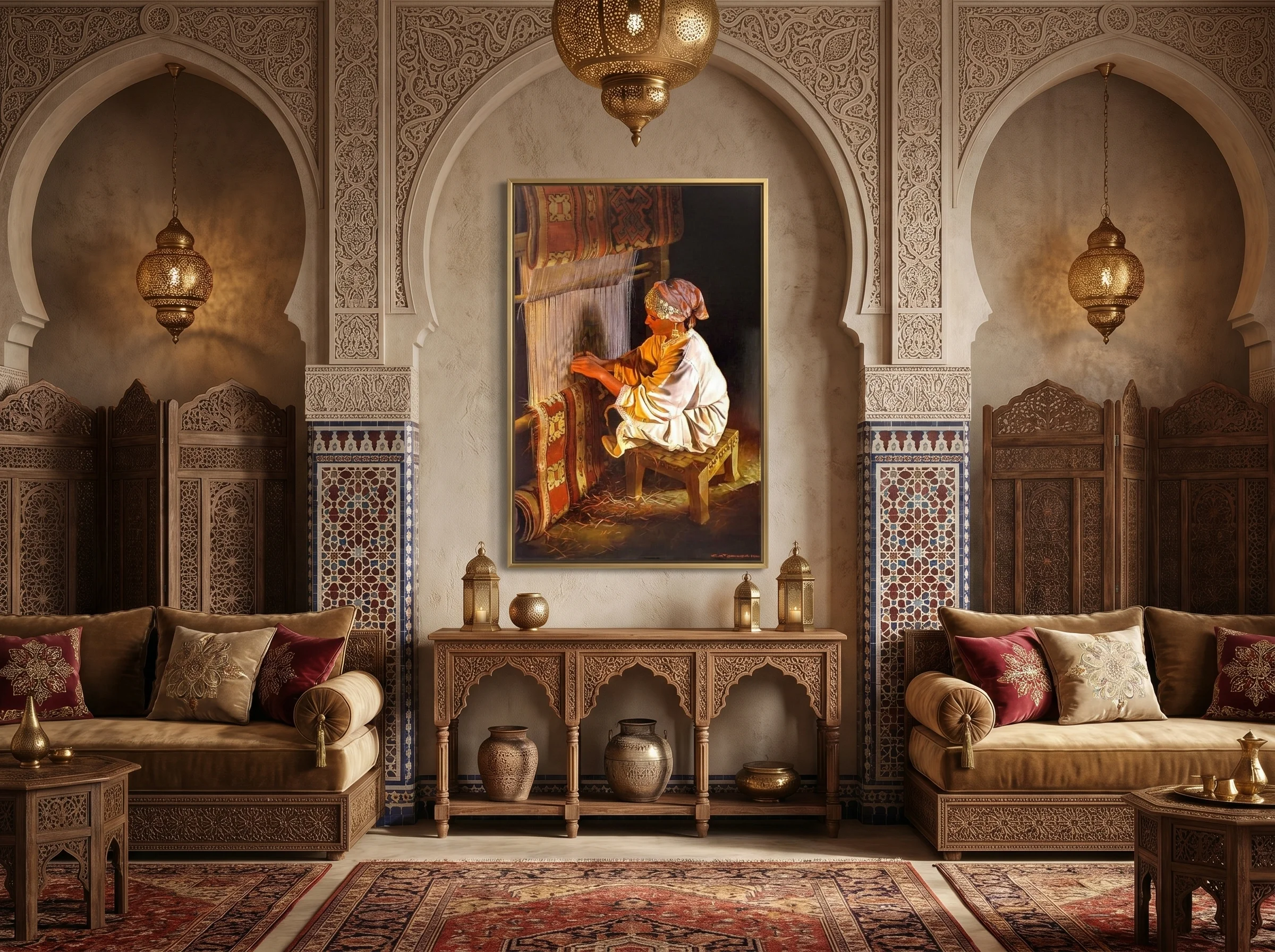 Tableau L'Âme Tisserande – Peinture Orientaliste Artisanat Berbère AFTER