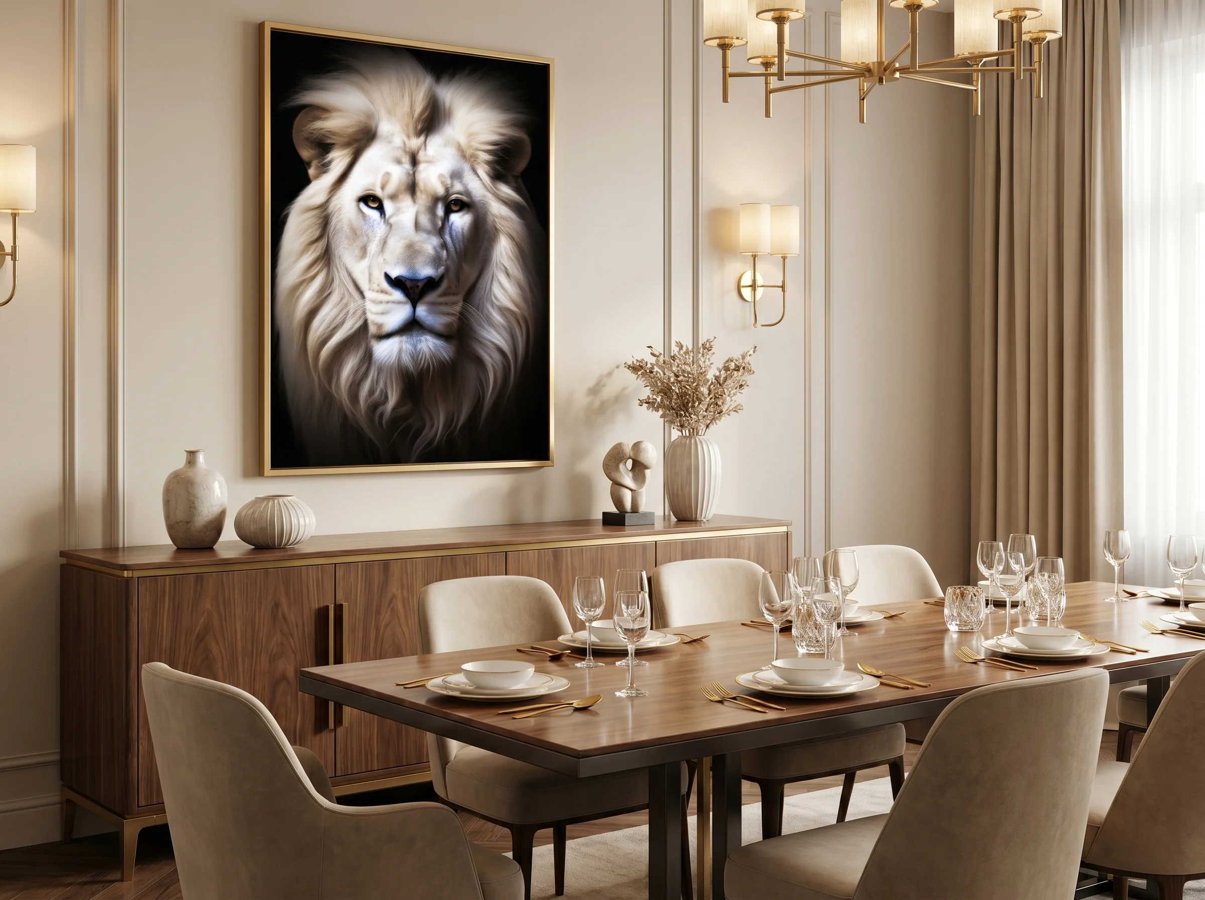 Tableau Majesté Blanche – Portrait Lion Blanc Élégant AFTER