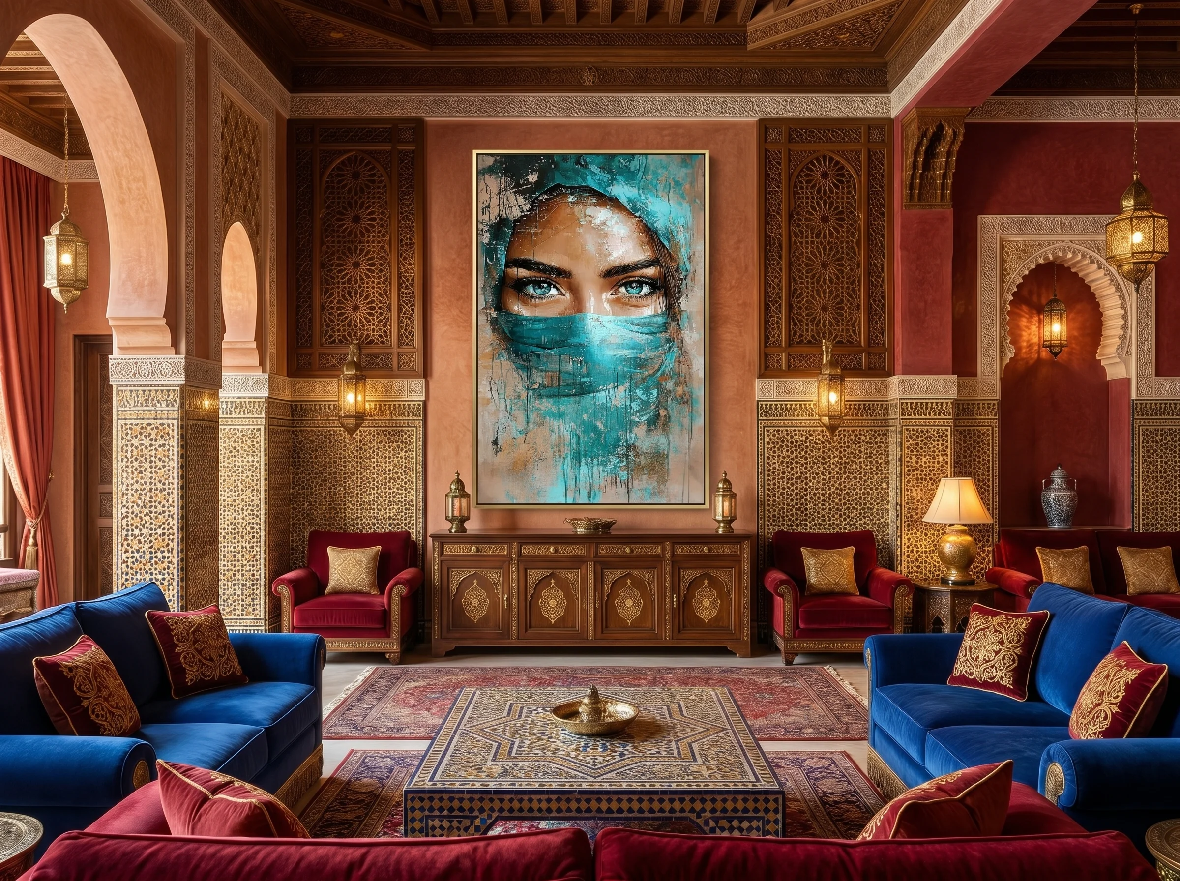 Tableau Mystère Turquoise – Portrait Femme Orientale AFTER