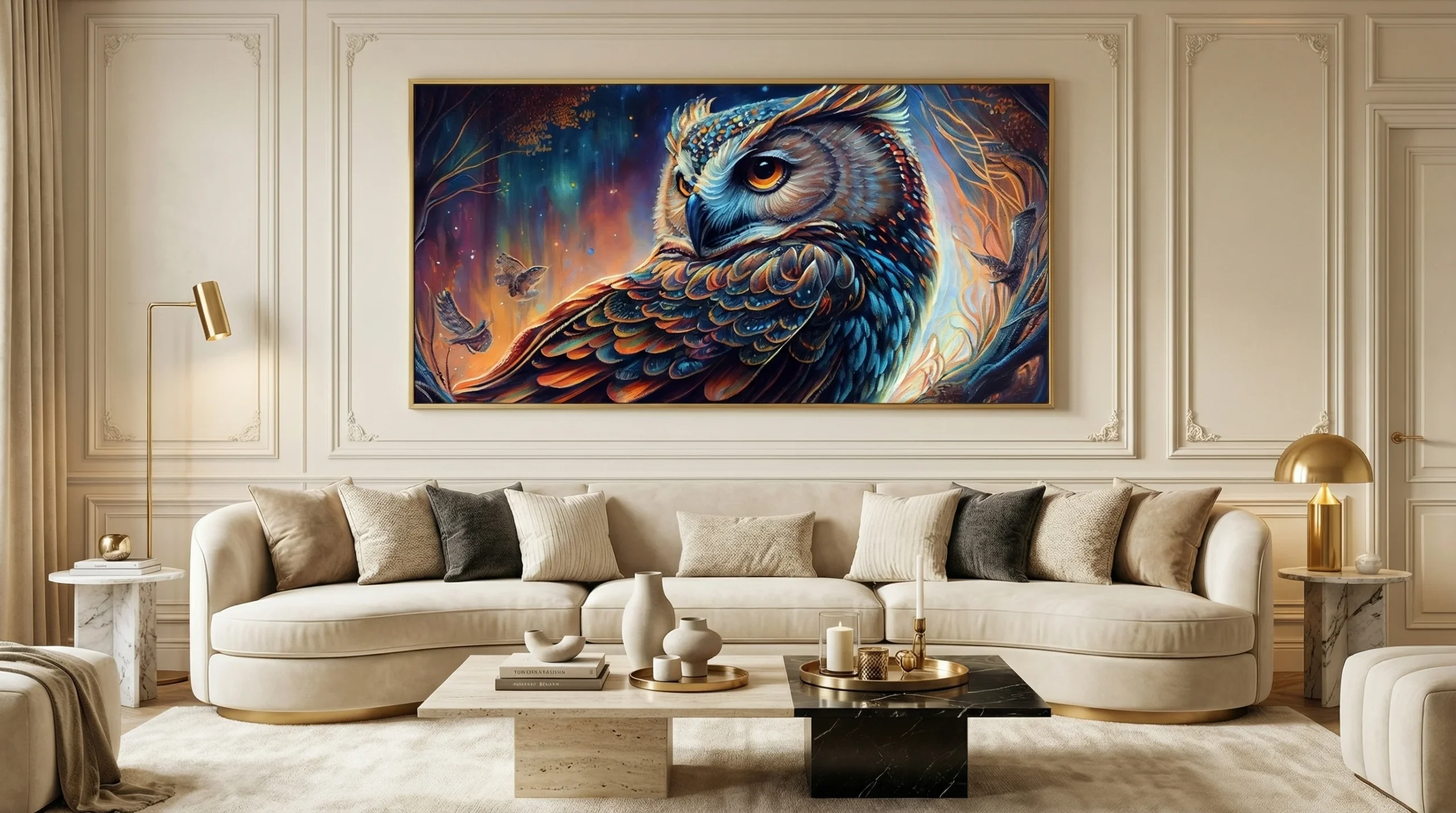 Tableau Panoramique Regard Mystique – Art Hibou Vibrant AFTER