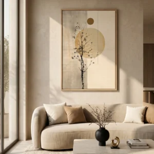 Tableau Zen "Aube Japandi" – Art Abstrait & Botanique