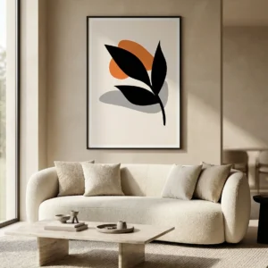 Tableau Minimaliste "Ombre & Végétal" – Art Mural Abstrait Boho